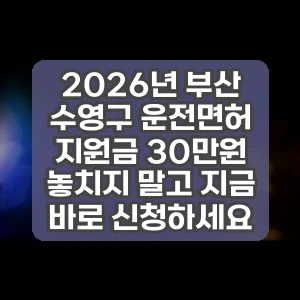 2026년 부산 수영구 운전면허 지원금 30만원 놓치지 말고 지금 바로 신청하세요 썸네일